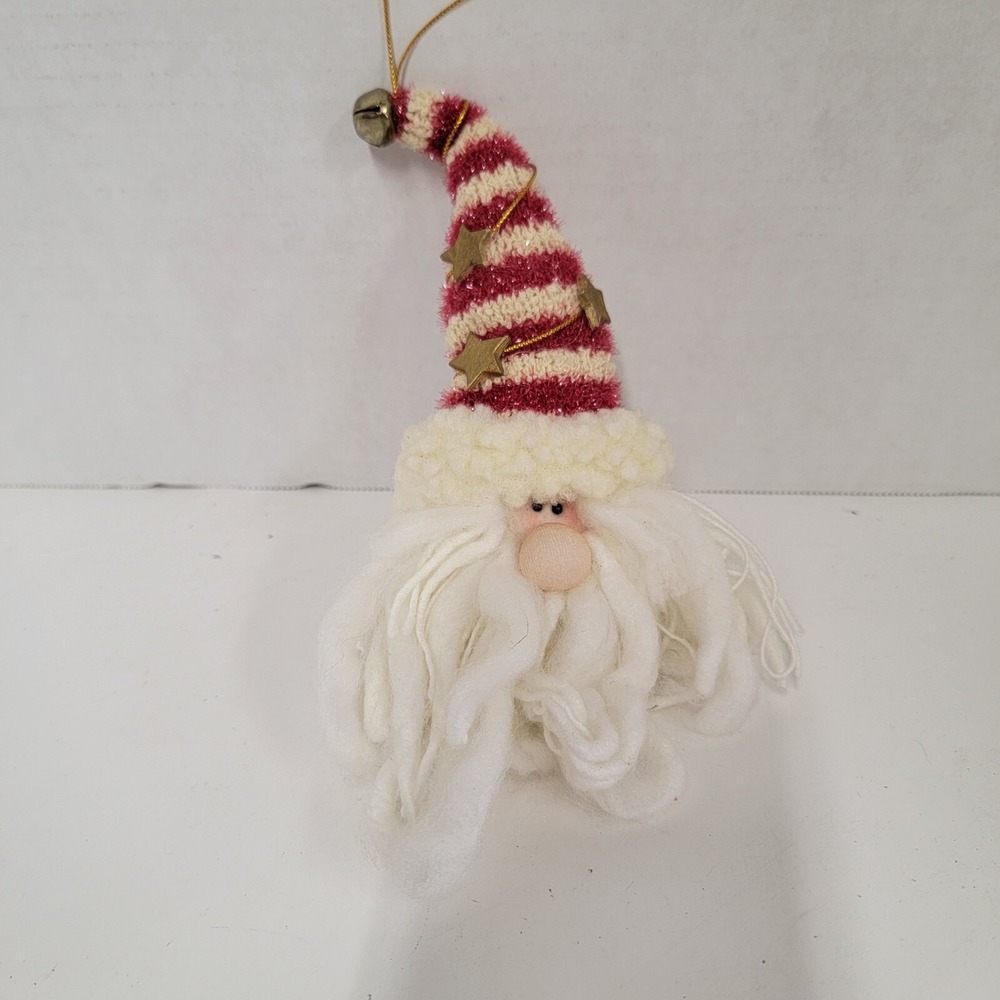 Santa Head W/ Yarn Beard & Fabric Face Christmas Ornament Cracker Barrel